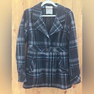 Aeropostale Black and Blue Plaid Pea Coat wool by Aeropostale women’s large